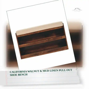 California Walnut &amp; Mud Linen Pull out Shoe Bench by@Outfy