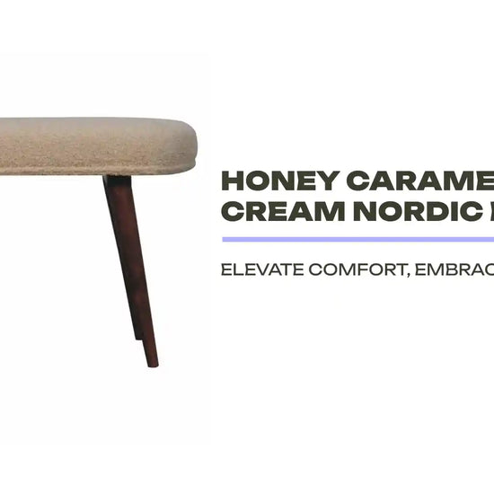 Honey Caramel Boucle Cream Nordic Bench by@Outfy