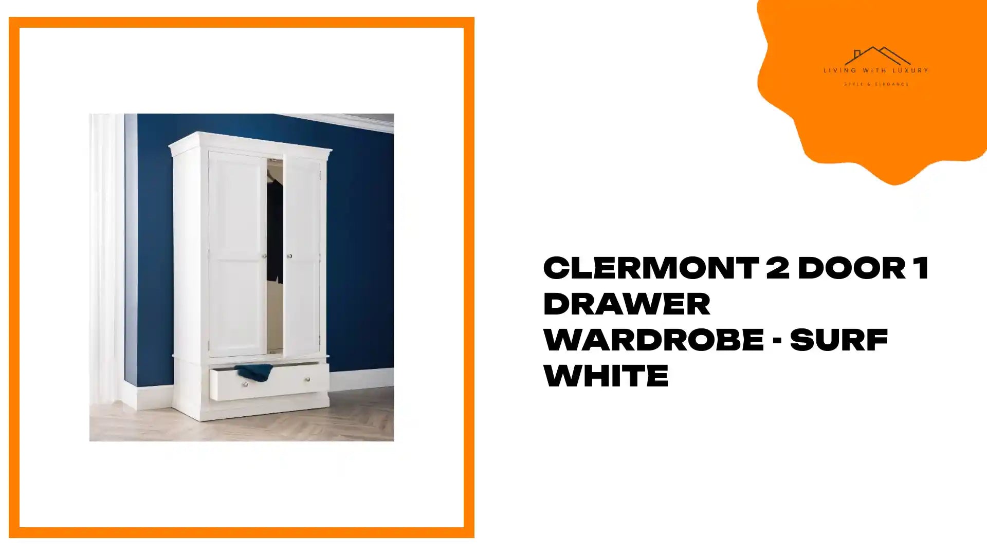 Clermont 2 Door 1 Drawer Wardrobe - Surf White by@Outfy