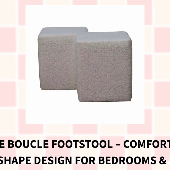 White Boucle Footstool &ndash; Comfortable Twin-Shape Design for Bedrooms &amp; Living Rooms by@Outfy