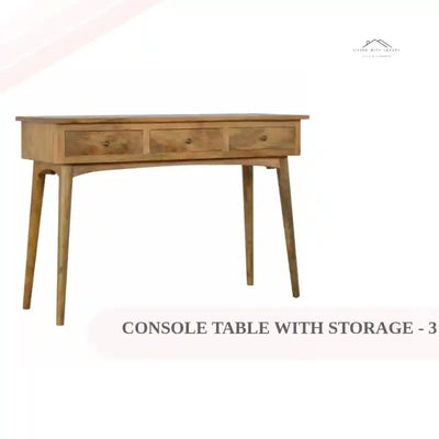 Console Table with Storage - 3 Drawer Nordic Design with Solid Mango Wood by@Outfy