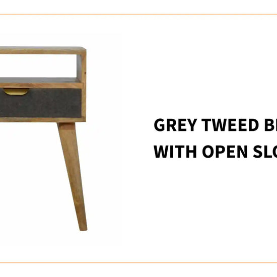 Grey Tweed Bedside with Open Slot by@Outfy