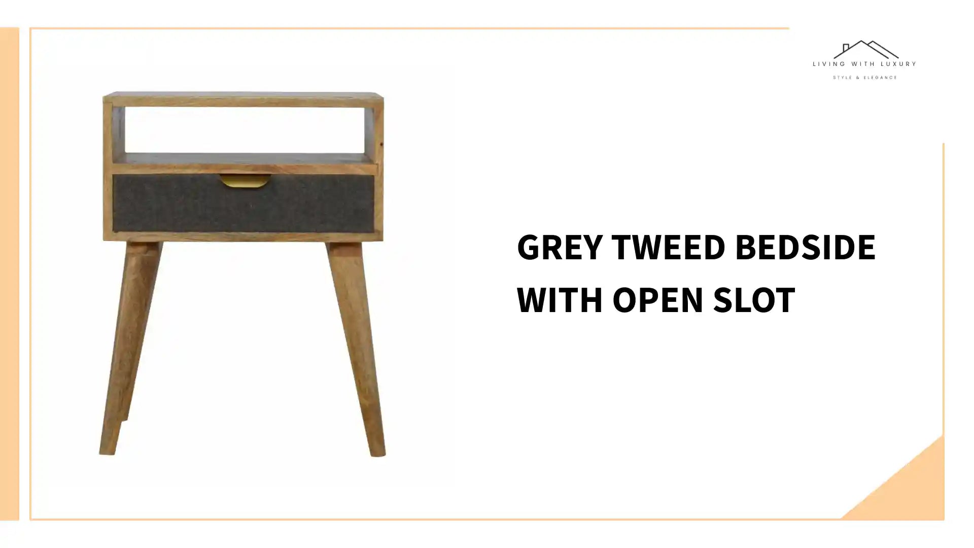 Grey Tweed Bedside with Open Slot by@Outfy