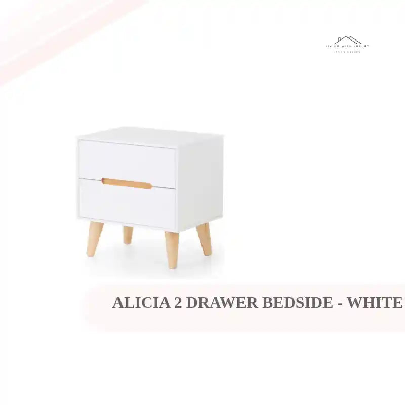 Alicia 2 Drawer Bedside - White by@Outfy