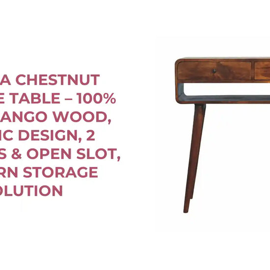 Sonata Chestnut Console Table &ndash; 100% Solid Mango Wood, Nordic Design, 2 Drawers &amp; Open Slot, Modern Storage Solution by@Outfy