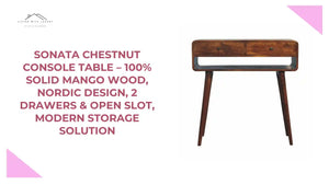 Sonata Chestnut Console Table &ndash; 100% Solid Mango Wood, Nordic Design, 2 Drawers &amp; Open Slot, Modern Storage Solution by@Outfy