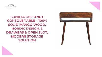 Sonata Chestnut Console Table &ndash; 100% Solid Mango Wood, Nordic Design, 2 Drawers &amp; Open Slot, Modern Storage Solution by@Outfy