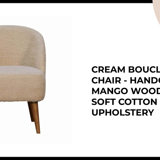 Cream Boucl&eacute; Tub Chair - Handcrafted Mango Wood Frame, Soft Cotton Upholstery by@Outfy