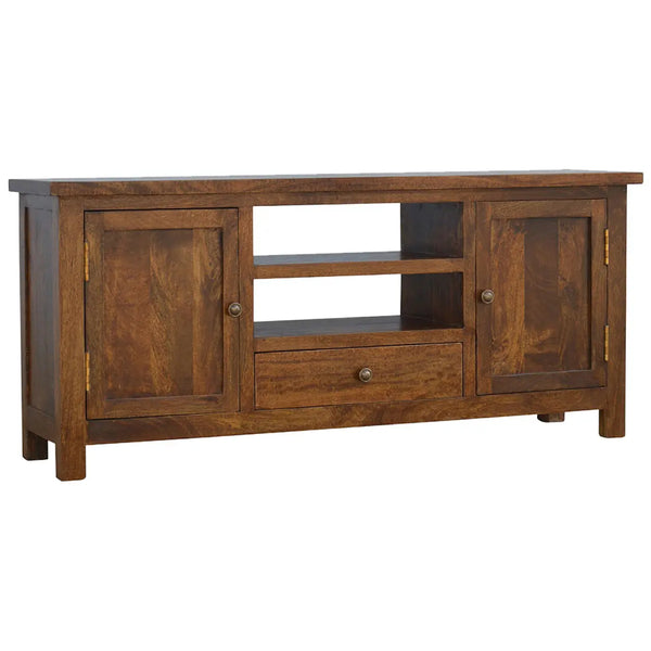 Solid Timber Media Unit – Light Walnut Finish