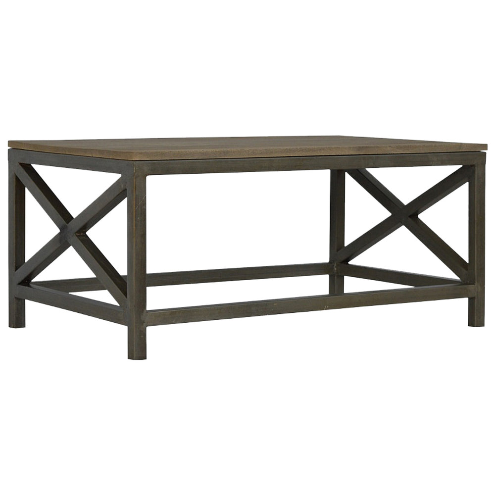 Industrial Cross Metal Oatmeal Coffee Table - Living with Luxury