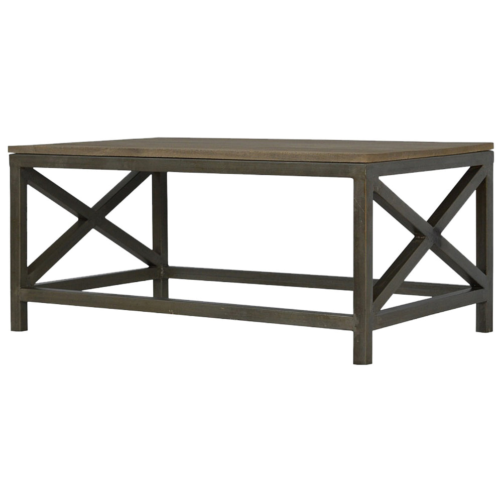 Industrial Cross Metal Oatmeal Coffee Table - Living with Luxury