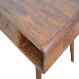 Curved Chestnut Coffee Table – 100% Solid Mango Wood, Nordic Design, 2 Drawers & Open Storage