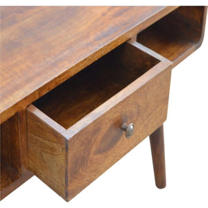 Curved Chestnut Coffee Table – 100% Solid Mango Wood, Nordic Design, 2 Drawers & Open Storage