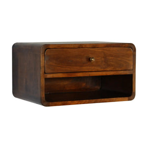 Chestnut Curve Floating Bedside – Modern Space-Saving Bedside Solution