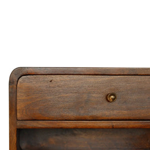 Chestnut Curve Floating Bedside – Modern Space-Saving Bedside Solution