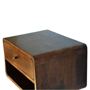 Chestnut Curve Floating Bedside – Modern Space-Saving Bedside Solution