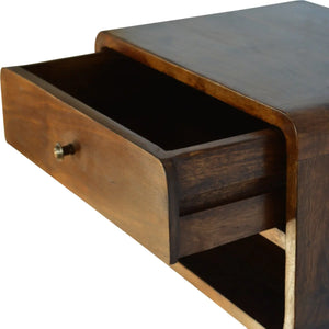 Chestnut Curve Floating Bedside – Modern Space-Saving Bedside Solution