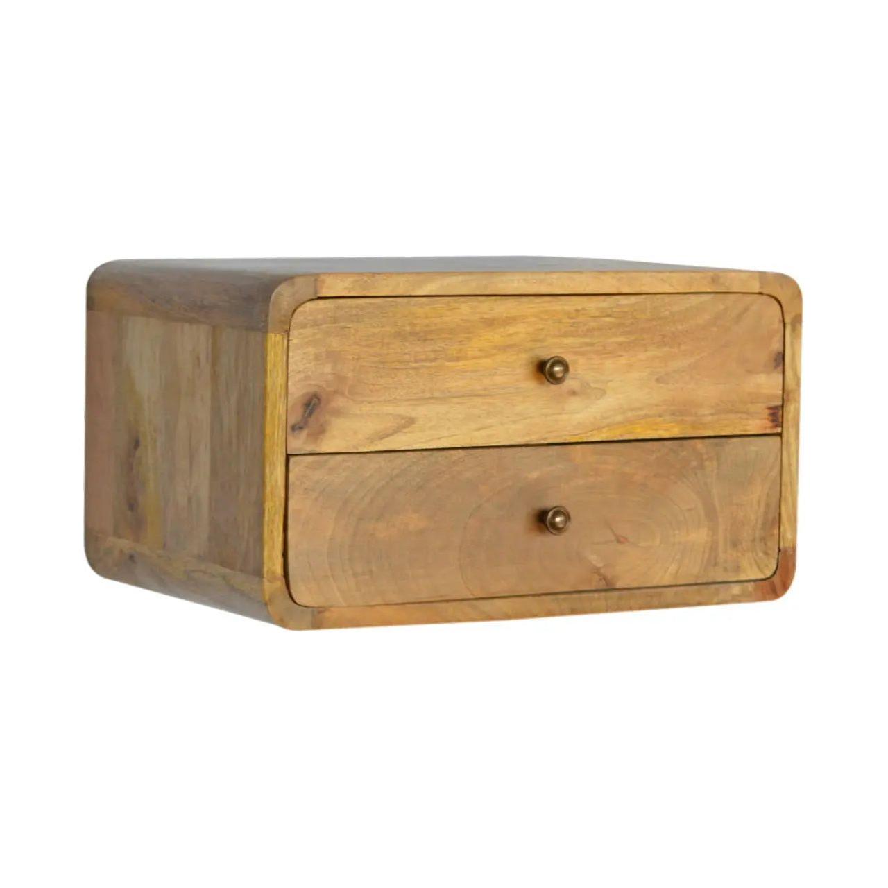Solid Mango Wood Oak Ish 2 Drawer Floating Bedside Table