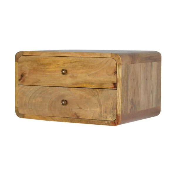 Solid Mango Wood Oak-Ish 2 Drawer Floating Bedside Table