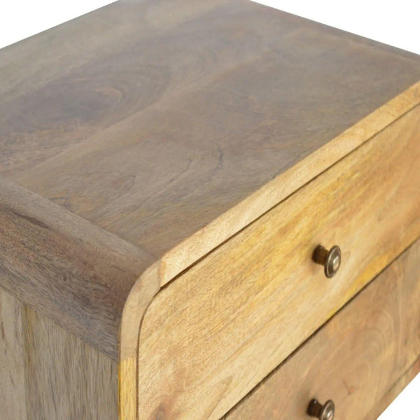 Solid Mango Wood Oak-Ish 2 Drawer Floating Bedside Table