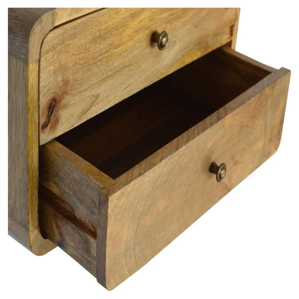 Solid Mango Wood Oak-Ish 2 Drawer Floating Bedside Table