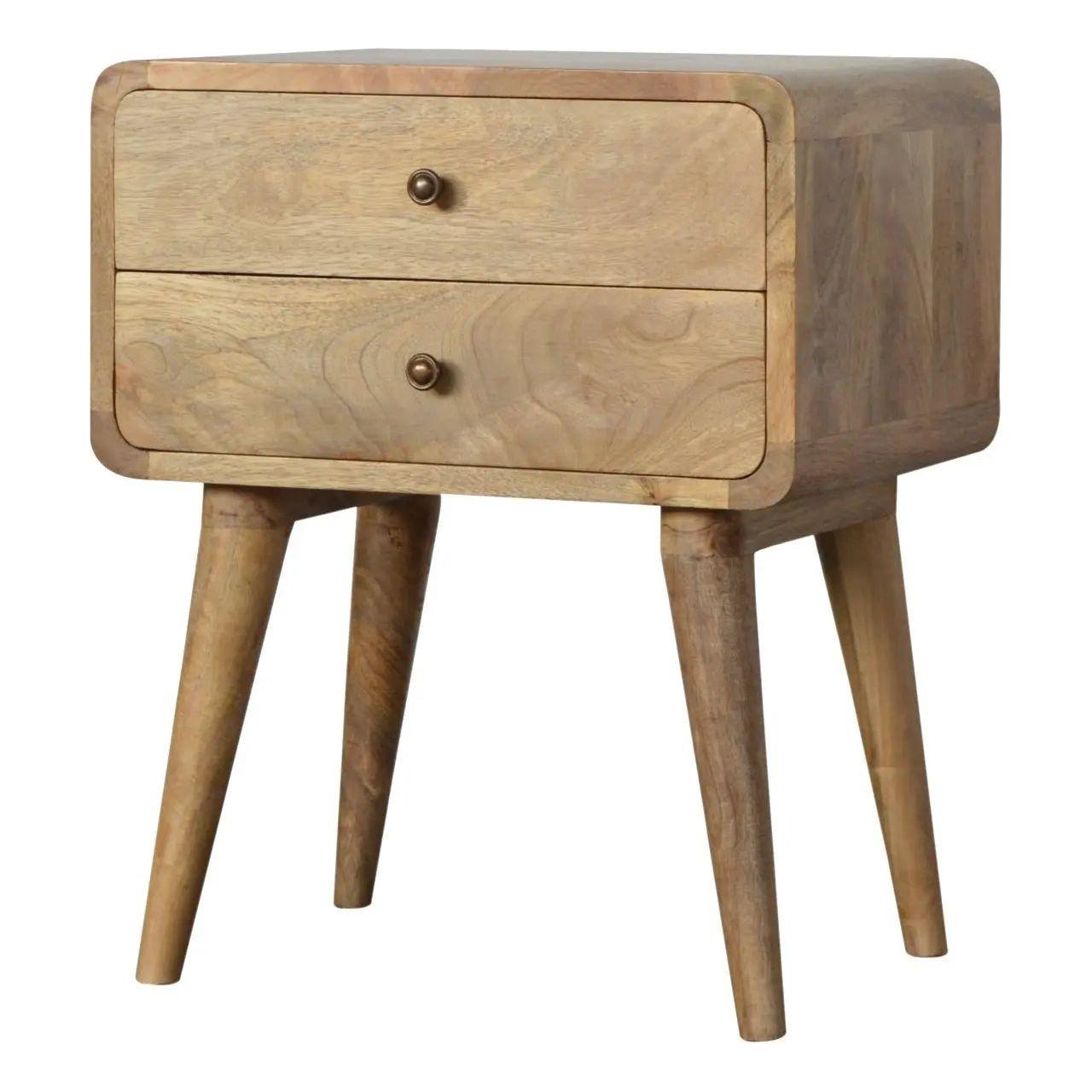 Curved Oak ish Bedside – Premium Compact Table Storage
