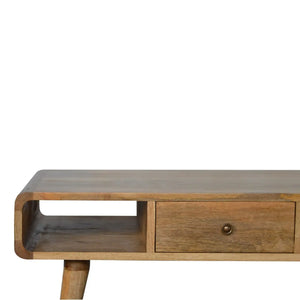 Curved Oak-Ish Coffee Table – 100% Solid Mango Wood with Storage