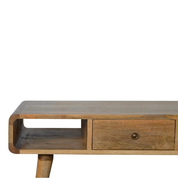 Curved Oak-Ish Coffee Table – 100% Solid Mango Wood with Storage