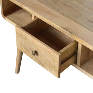 Curved Oak-Ish Coffee Table – 100% Solid Mango Wood with Storage