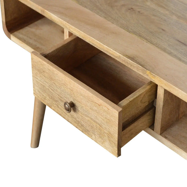 Curved Oak-Ish Coffee Table – 100% Solid Mango Wood with Storage