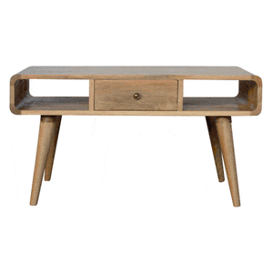Curved Oak-Ish Coffee Table – 100% Solid Mango Wood with Storage