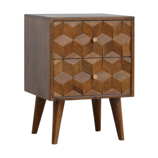 Chestnut Cube Carved Bedside - Living with Luxury