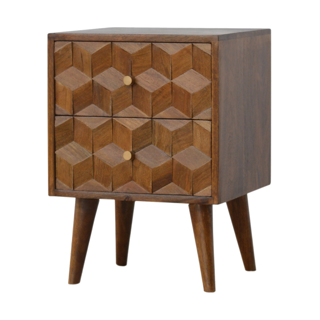 Chestnut Cube Carved Bedside - Living with Luxury