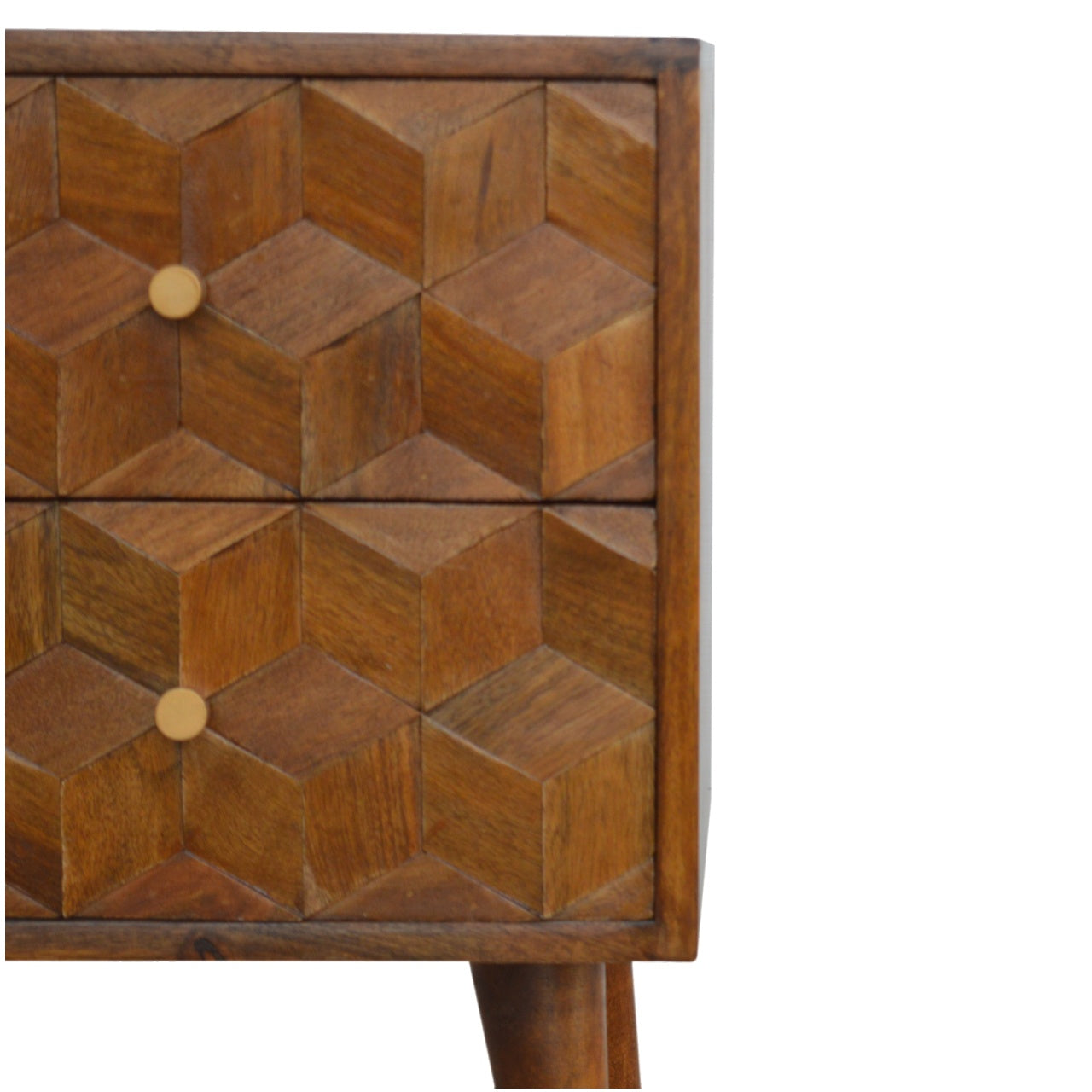 Chestnut Cube Carved Bedside - Living with Luxury