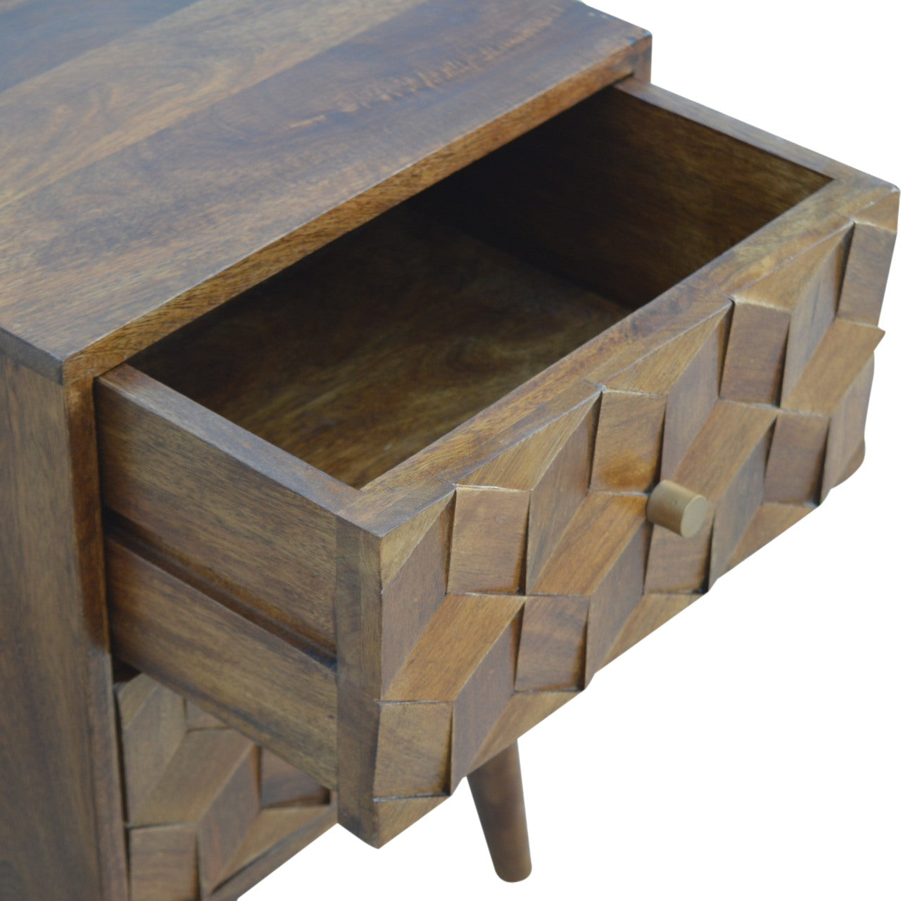 Chestnut Cube Carved Bedside - Living with Luxury