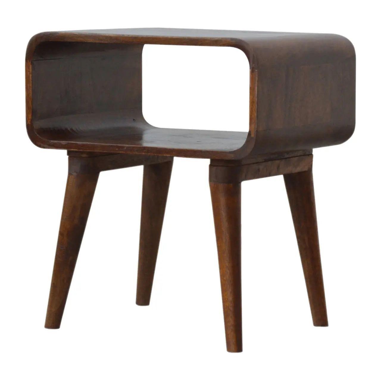 Curved Open Chestnut Bedside in a Modern Bedroom