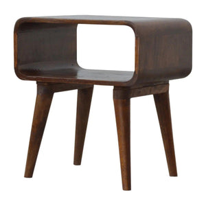 Curved Open Chestnut Bedside | Compact Bedside Table with Storage