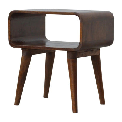 Curved Open Chestnut Bedside in a Modern Bedroom