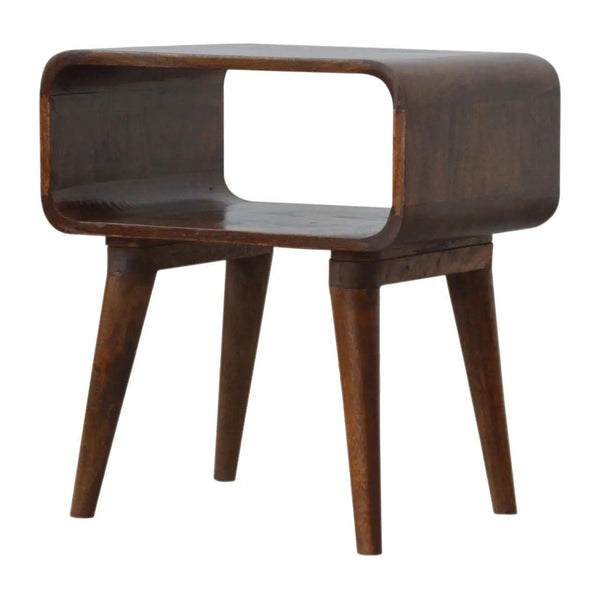 Curved Open Chestnut Bedside | Compact Bedside Table with Storage