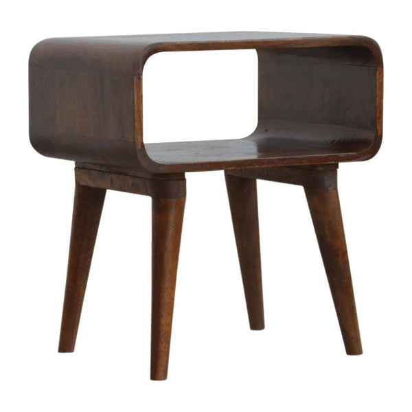 Curved Open Chestnut Bedside | Compact Bedside Table with Storage