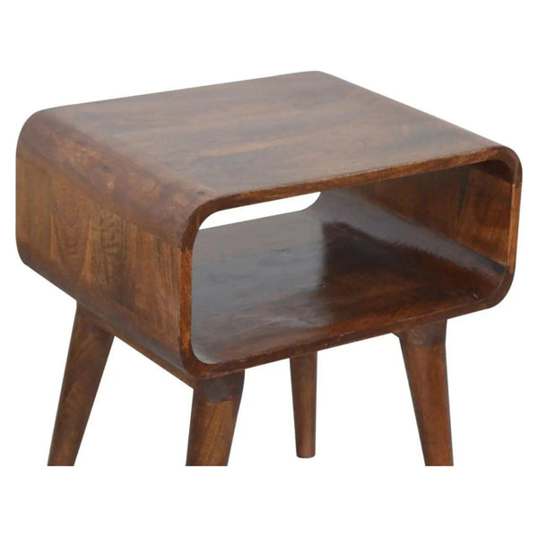 Curved Open Chestnut Bedside | Compact Bedside Table with Storage