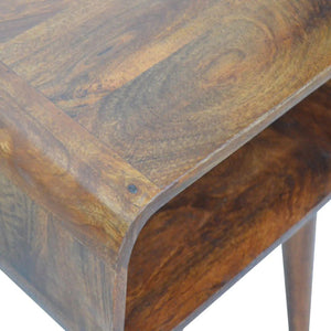 Curved Open Chestnut Bedside | Compact Bedside Table with Storage