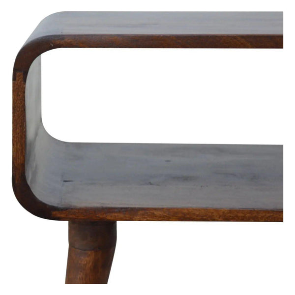 Curved Open Chestnut Bedside | Compact Bedside Table with Storage