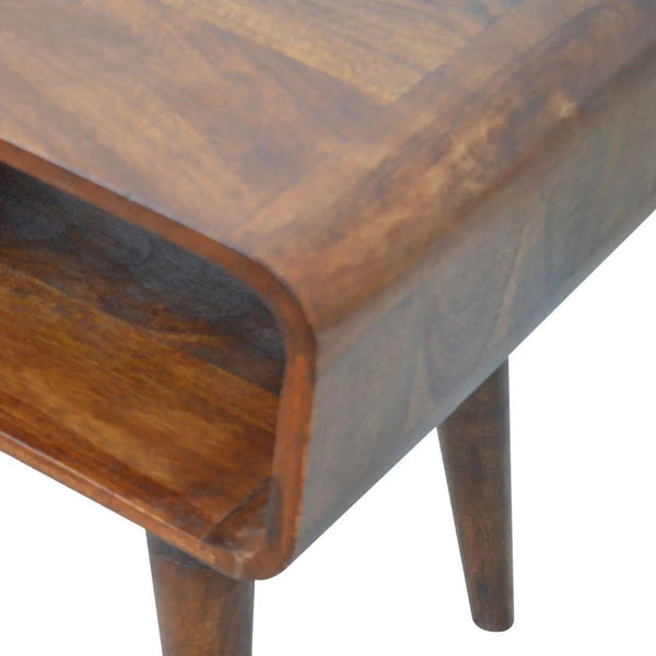 Curved Open Chestnut Bedside | Compact Bedside Table with Storage