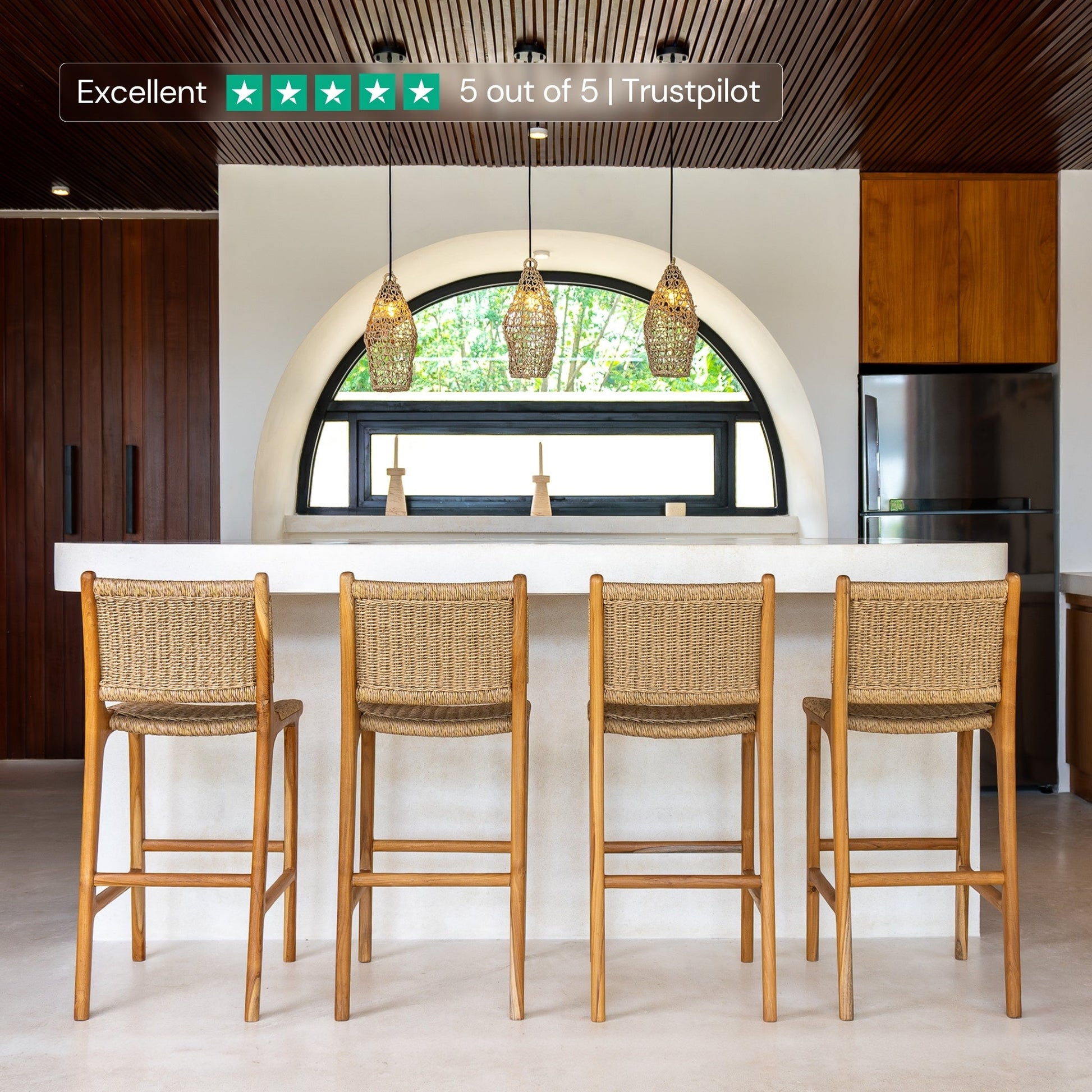 Zara Teak & Rattan Bar Stool