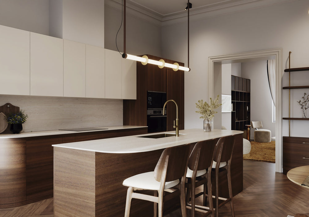 Roseline Pendant – Gold Base, Brown Strap, Clear Glass Shade, and Textile Cable