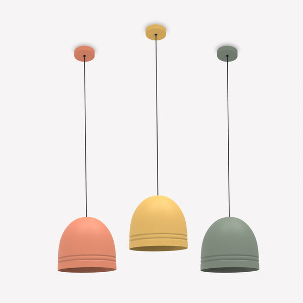 Robin Lamps Ronda Pendant in coral, sand yellow and olive green