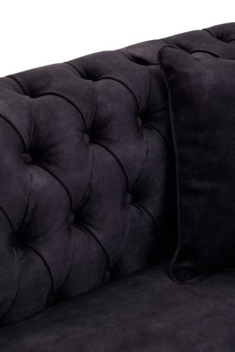 Sabrina Dark Grey Velvet Button Tufted 3 Seater Sofa – angle view