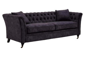 Sabrina Dark Grey Velvet Button Tufted 3 Seater Sofa – in room setting