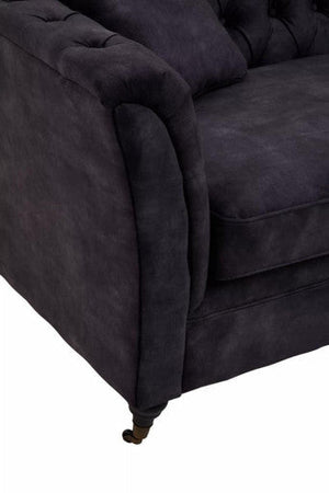 Sabrina Dark Grey Velvet Button Tufted 3 Seater Sofa – in room setting 2